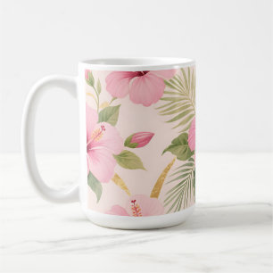Pink Hibiscus Tropical Seamless Pattern Coffee Mug