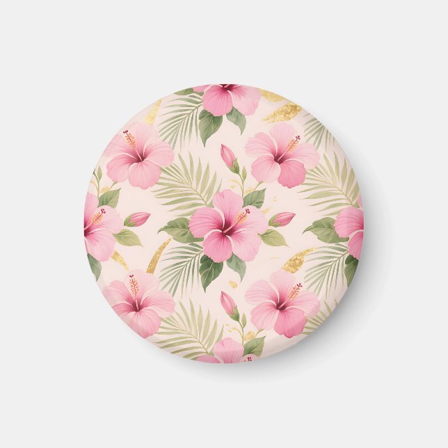 Pink Hibiscus Tropical Seamless Pattern Magnet (Front)
