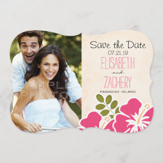 Pink Hibiscus Tropical Themed Save the Date Cards