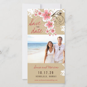 Pink Hibiscus Tropical Wedding Photo Save The Date
