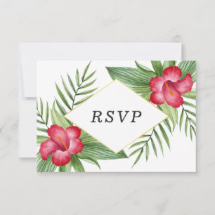 Pink Hibiscus Tropical Wedding RSVP