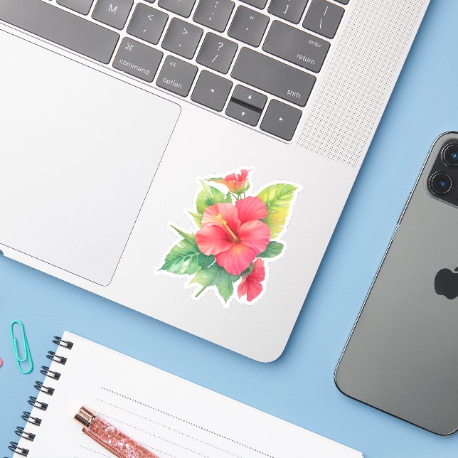 Pink Hibiscus Watercolor Flower (Laptop w/ iPhone)