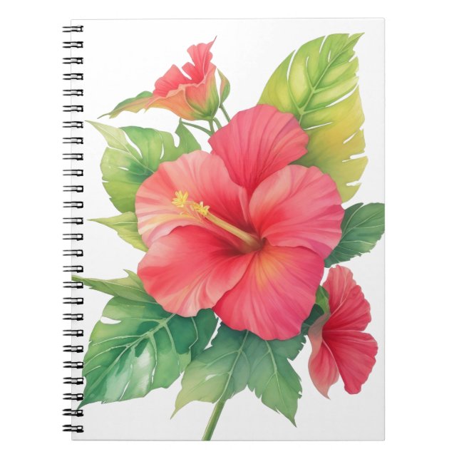 Pink Hibiscus Watercolor Flower Notebook (Front)