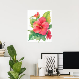 Pink Hibiscus Watercolor Flower Poster