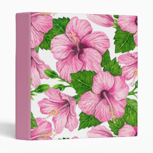 Pink hibiscus watercolor pattern binder