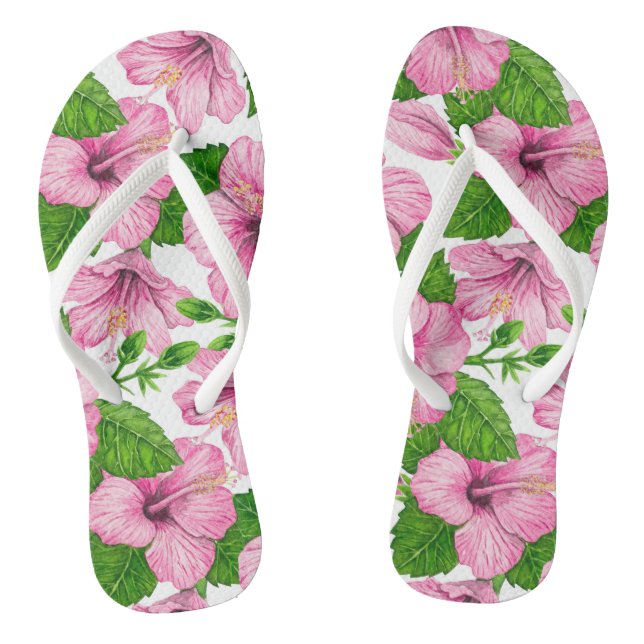 Pink hibiscus watercolor pattern flip flops (Footbed)