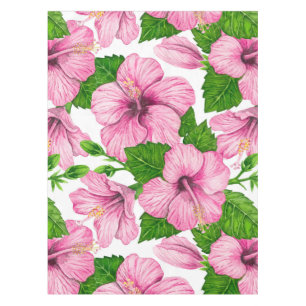 Pink hibiscus watercolor pattern tablecloth