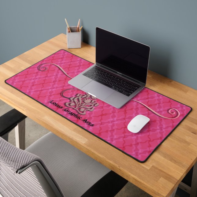 Pink Hibiscus Wavy Tartan-LGA logo in Sangria Desk Mat (Office 2)