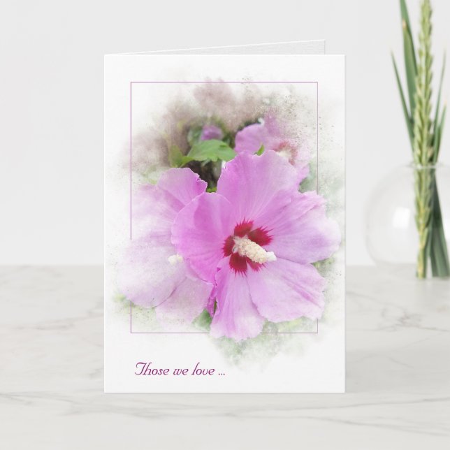 pink hibiscus with mask frame sympathy card (Front)
