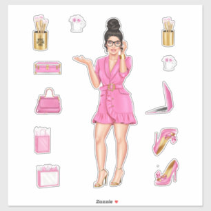 Pink High Fashion Brunette Women Planner Decals