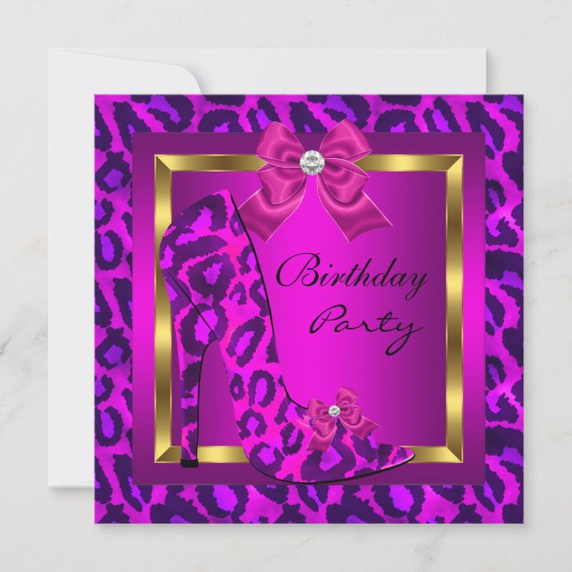 Pink High Heel Shoe Leopard Birthday Party Invitation (Front)