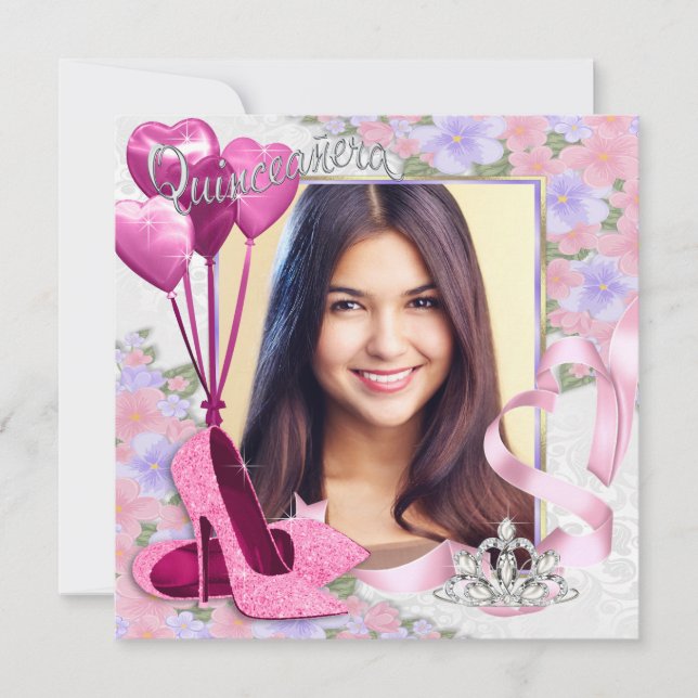 Pink High Heel Shoe Photo Quinceanera Invitation (Front)