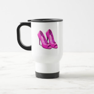 Pink High Heels 64-Bit Pixel Art Style Travel Mug