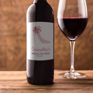 Pink High Heels Bridal Shower Wine Label
