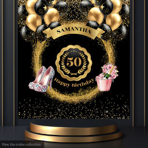 Pink High Heels Gold Glitter 50th Birthday Decor Tapestry
