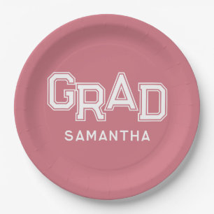 Pink High School Grad Custom Name Graduation Paper Plate