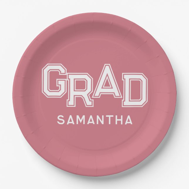 Pink High School Grad Custom Name Graduation Paper Plate (Front)