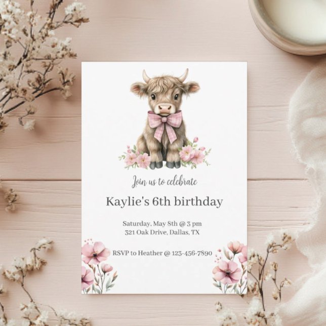 Pink Highland Cow Birthday Party Invitation (Creator Uploaded)