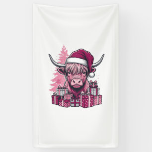 Pink Highland Cow Christmas Gifts Vintage Art_1 Banner