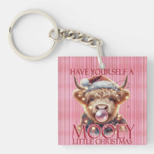 Pink-Highland Cow-Cute Cow-Christmas-Mooey Keychain