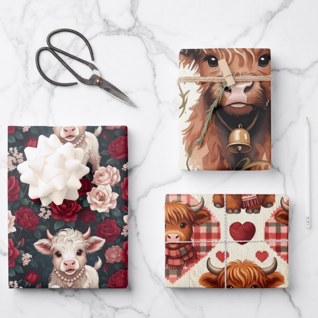 Pink Highland Cow Yarn Rose Knitter Wrapping Paper Sheet (Front)