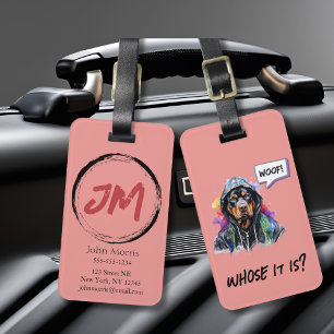 Pink Hip Hop Rottweiler Luggage Tag