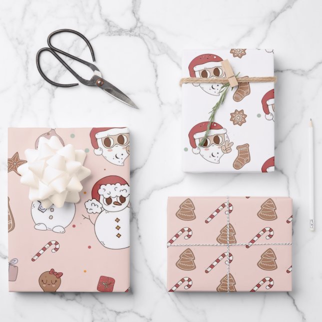 Pink Hippie Cookies Christmas Santa  Wrapping Paper Sheet (Front)