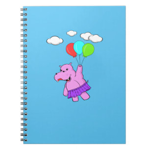 Pink Hippo Flying With Balloons Notebook