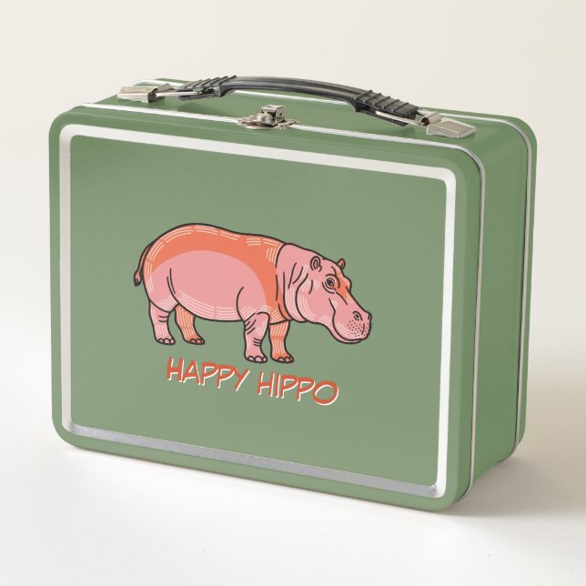 Pink Hippo Metal Lunch Box (Front)