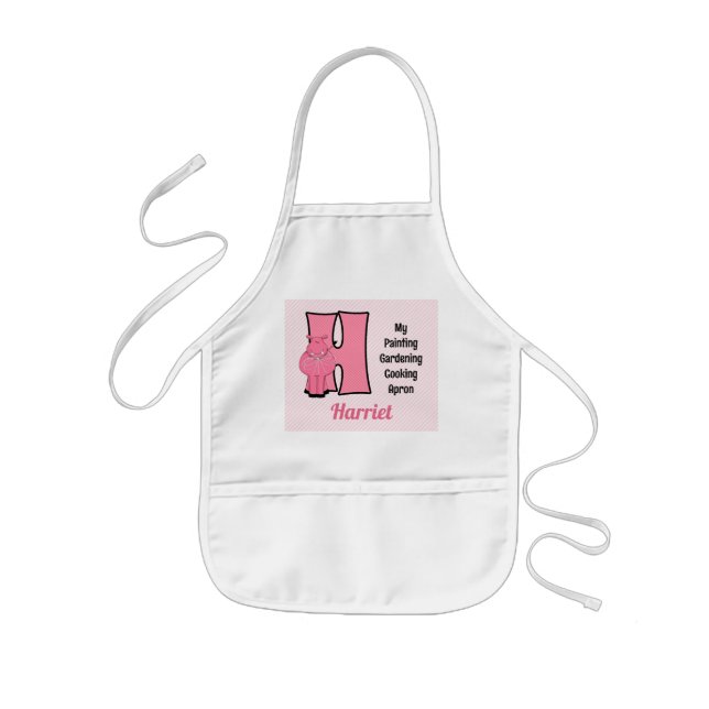 Pink Hippo Monogrammed Letter H Kids Apron (Front)
