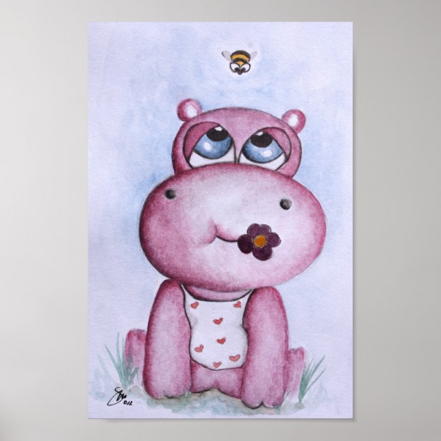 Pink Hippo Poster for children (Front)