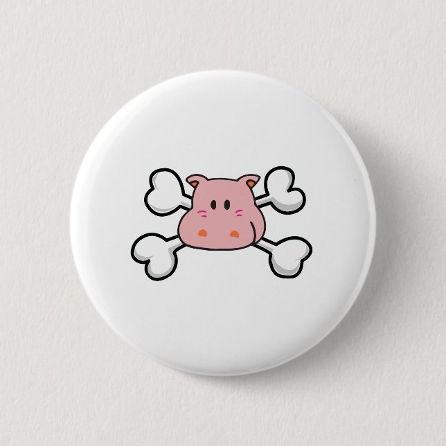 pink hippo Skull and Crossbones 2 Inch Round Button (Front)