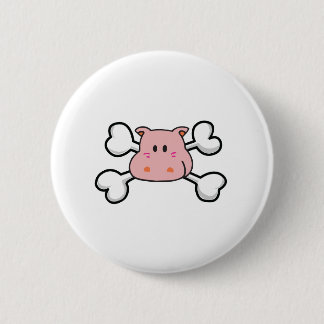 pink hippo Skull and Crossbones 2 Inch Round Button