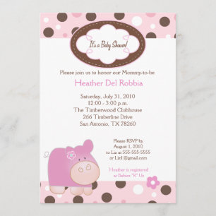 Pink Hippo Trendy Dot Baby Shower Invitation 5x7