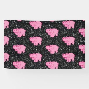 Pink Hippos Cute Hippopotamus Smiling Face Banner