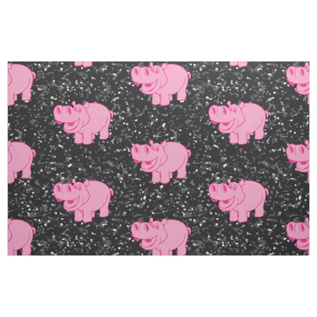 Pink Hippos Cute Hippopotamus Smiling Face Fabric (Fat Quarter)