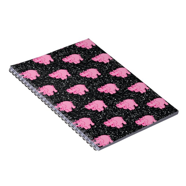 Pink Hippos Cute Hippopotamus Smiling Face Notebook (Right Side)