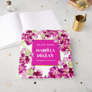 Pink hoary stock gilly flowers wedding photo guest book