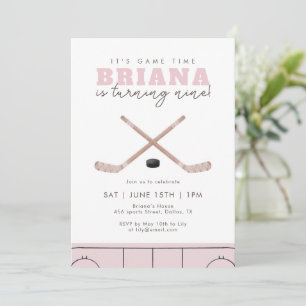 Pink Hockey Birthday Party Girls Sports Game Time  Invitation