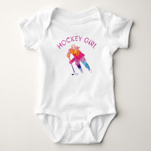 Pink Hockey Girl Watercolor Baby Bodysuit