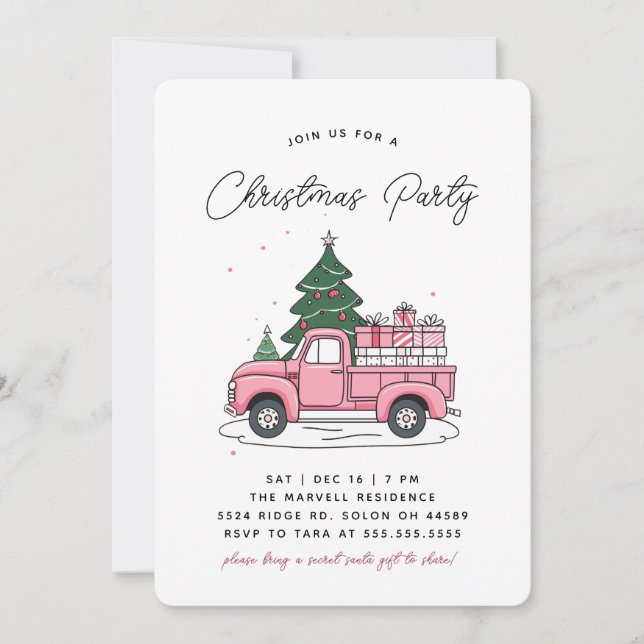 Pink Holiday Christmas Dinner Party  Invitation (Front)