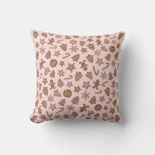 Pink Holiday Cookies Pattern Throw Pillow
