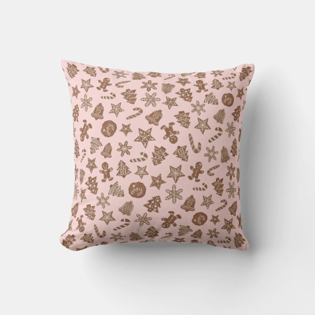 Pink Holiday Cookies Pattern Throw Pillow (Front)