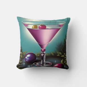 Pink Holiday Martini Throw Pillow