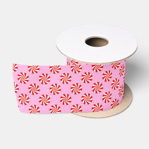 Pink Holiday Peppermint Candy Cane Pattern Satin Ribbon