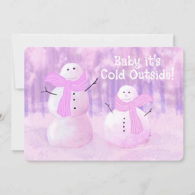 Pink Holiday Personalized Snowman  Card (Front)
