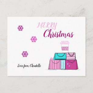 Pink Holiday Shopping Bags Postcard
