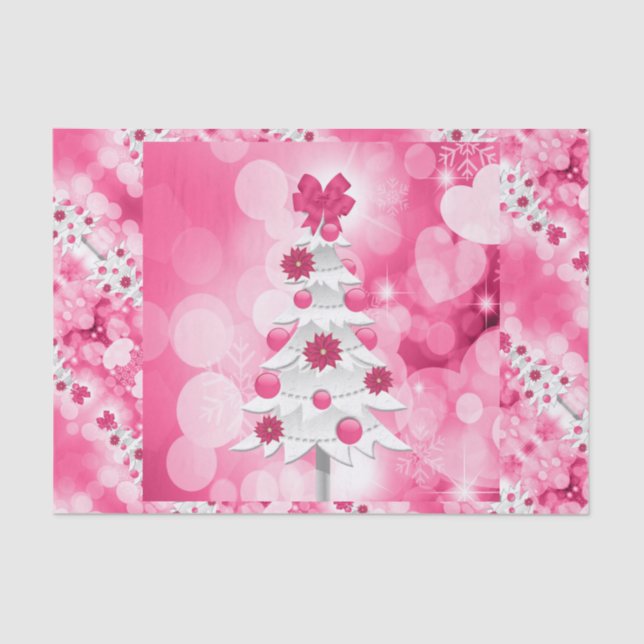 Pink Holiday Tree for a Girly Theme Tissue Paper (Front)
