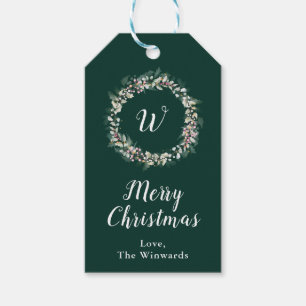Pink Holly Wreath Merry Christmas Gift Tags