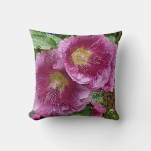 Pink hollyhock beauty     throw pillow
